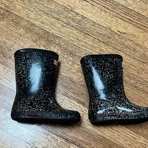 Toddler Hunter Rain Boots. Black/Glitter size 7
